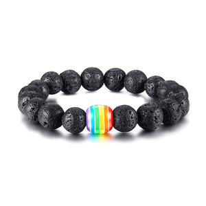 GUNGNEER Rainbow Beaded Bracelet Natural Stone LGBT Pride Jewelry Gift For Men Women