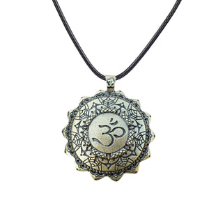 GUNGNEER Mandala Om Pendant Necklace Rope Chain Yoga Lotus Flower Jewelry For Men Women
