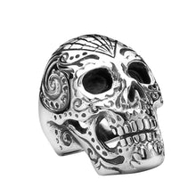 Load image into Gallery viewer, GUNGNEER Stainless Steel Flower Garden Skull Ring Halloween Biker Gothic Jewelry Men Women