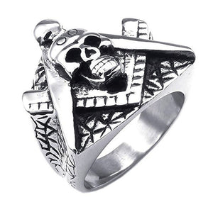 GUNGNEER Skull Masonic Ring Multi-size Stainless Steel Freemasonry Symbol Accessory For Men