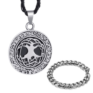 GUNGNEER Irish Tree of Life Pendant Necklace Stainless Steel Bracelet Jewelry Set Men Women