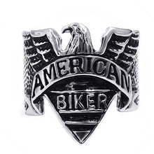 Load image into Gallery viewer, GUNGNEER American Eagle Motorcycle Silvertone Stainless Steel Biker Ring Jewelry Men Women