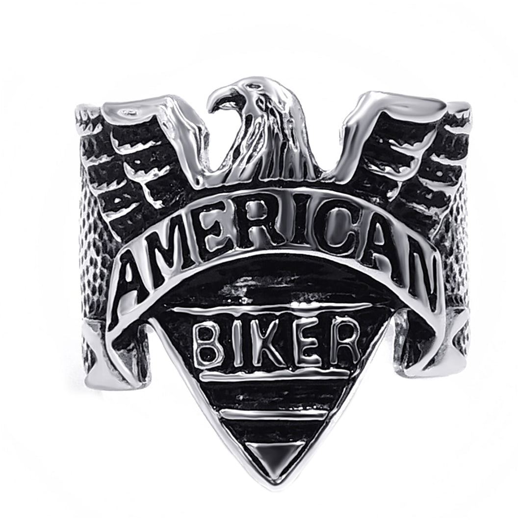 GUNGNEER American Eagle Motorcycle Silvertone Stainless Steel Biker Ring Jewelry Men Women