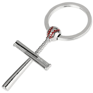 GUNGNEER Baseball Bat Cross Stainless Steel Pendant Necklace with Keychain Accessory Set