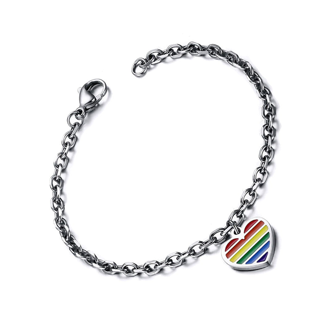 GUNGNEER Stainless Steel Rainbow Heart Bracelet Bangle LGBT Gay Jewelry For Men Women