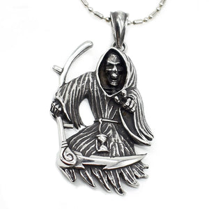 GUNGNEER Skull Skeleton Grim Reaper Stainless Steel Pendant Necklace Gothic Punk Jewelry