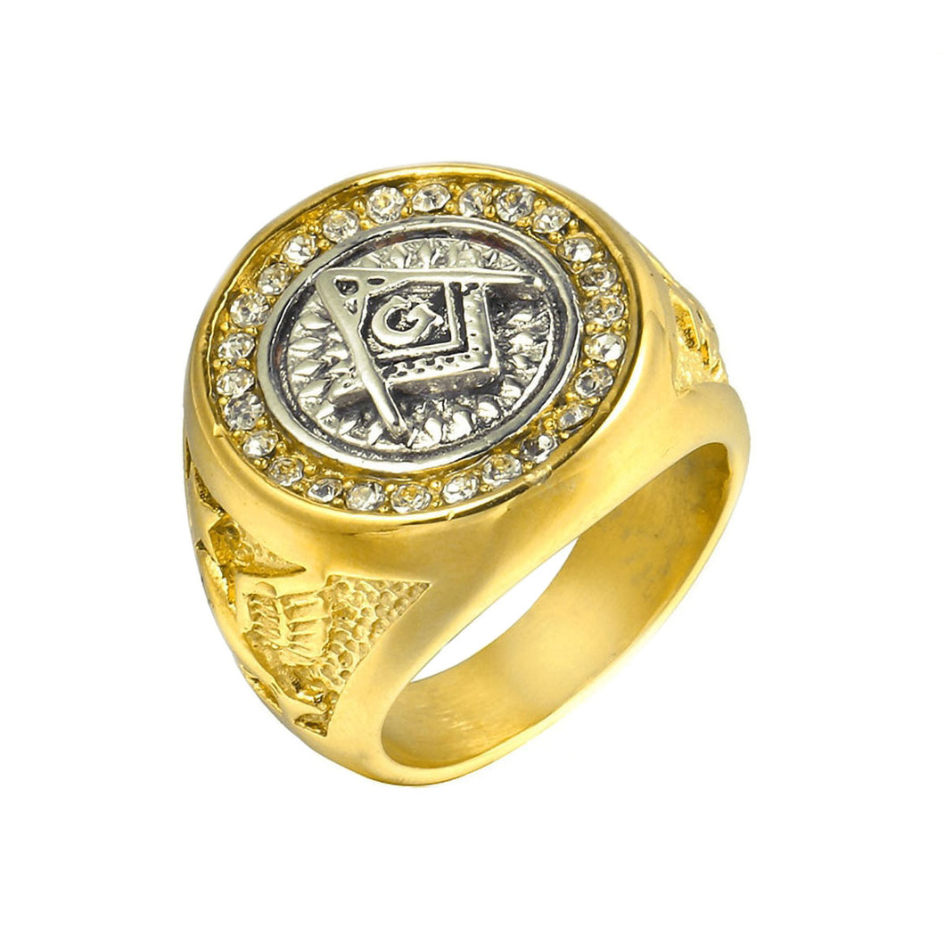 GUNGNEER Men's Freemason Ring Multi-size Free Mason Signet Ring Stainless Steel