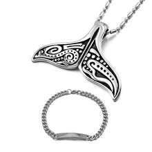 Load image into Gallery viewer, GUNGNEER Hawaiian Whale Tail Necklace Curb Chain Bracelet Carved Best Protection Jewelry Set