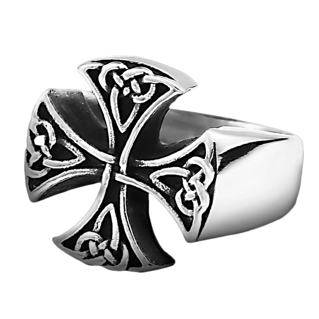 GUNGNEER Celtic Knot Trinity Cross Stainless Steel Ring Amulet Scandinavian Jewelry Men Women