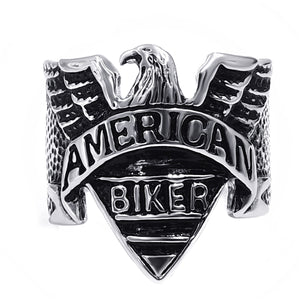 GUNGNEER 2 Pcs American Eagle Motorcycle Stainless Steel Biker Ring Jewelry Set Men Women