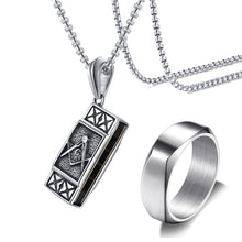 Load image into Gallery viewer, GUNGNEER Freemason Pendant Necklace Stainless Steel Geometric Ring For Men Jewelry Set