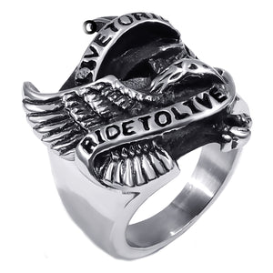 GUNGNEER Stainless Steel Motorcycle Eagle Biker Ring Jewelry Accessories Men Women