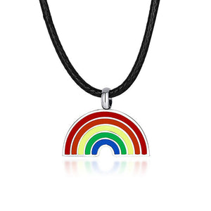 GUNGNEER Pride Rainbow Necklace Stainless Steel LGBT Ring Jewelry Set For Men Women