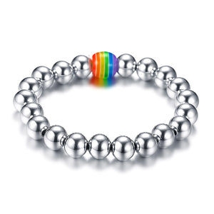 GUNGNEER Stainless Steel LGBT Rainbow Love Is Love Necklace Beaded Bracelet Pride Jewelry Set