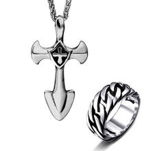 Load image into Gallery viewer, GUNGNEER Stainless Steel Knights Templar Cross Pendant Necklace with Ring Jewelry Set