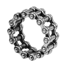 Load image into Gallery viewer, GUNGNEER 2 Pcs Men Silvertone Motorcycles Biker Chain Stainless Steel Punk Ring Jewelry Set