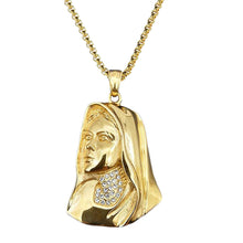 Load image into Gallery viewer, GUNGNEER Stainless Steel Iced Out Crystal Mother Virgin Mary Pendant Necklace Jewelry