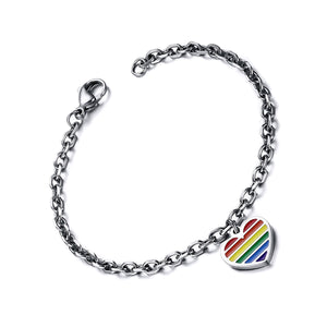 GUNGNEER Stainless Steel Vintage Rainbow Heart Bracelet Necklace LGBT Gay Jewelry Gift Set