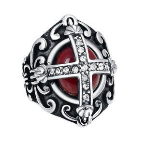 GUNGNEER Knights Templar Cross Shield Stone Ring with Bracelet Stainless Steel Jewelry Set