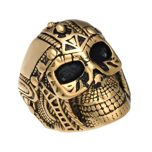 GUNGNEER Punk Stainless Steel Biker Skeleton Ring Leather Bracelet Skull Gothic Jewelry Set