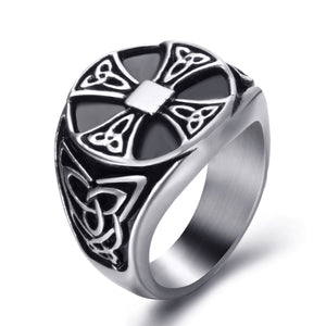 GUNGNEER Stainless Steel Triquetra Celtic Cross Ring Pendant Necklace Jewelry Set Men Women