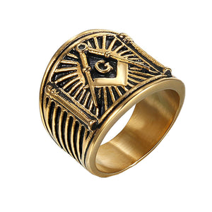 GUNGNEER Masonic Signet Ring Multi-size Stainless Steel Freemason Biker Jewelry For Men