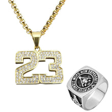 Load image into Gallery viewer, GUNGNEER Jordan 23 Basketball Necklace Skull Masonic Ring Stainless Steel Sports Jewelry Set