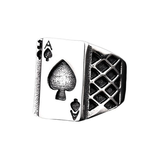 GUNGNEER Biker Punk Ace of Spade Poker Casino Ring Stainless Steel Jewelry Gift Men Women