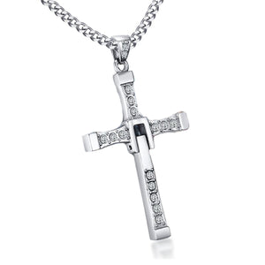 GUNGNEER Christian Cross Necklace Jesus Chain Dangle Earrings Jewelry Accessory Set Men Women