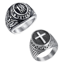Load image into Gallery viewer, GUNGNEER Military Veteran Ring Stainless Steel Christian Cross Ring For Men Jewelry Set