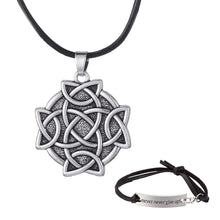 Load image into Gallery viewer, GUNGNEER Celtic Trinity Triquetra Knot Pendant Necklace Leather Bracelet Jewelry Set Men Women