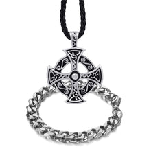 Load image into Gallery viewer, GUNGNEER Celtic Cross Trinity Pendant Necklace with Curb Chain Bracelet Jewelry Set Men Women