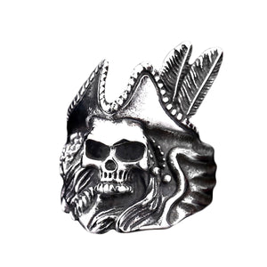 GUNGNEER 2 Pcs Punk Stainless Steel Viking Pirate Skull Ring Halloween Jewelry Set Men Women