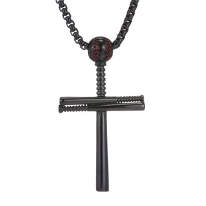 GUNGNEER Baseball Cross Necklace Stainless Steel Chain with Ring Jewelry Accessory Set