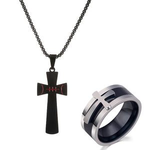 GUNGNEER Baseball Cross Necklace with Ring Stainless Steel Sports Jewelry Gift Set