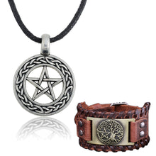 Load image into Gallery viewer, GUNGNEER Wicca Pentagram Pentacle Tree of Life Bracelet Amulet Pendant Necklace Jewelry Set