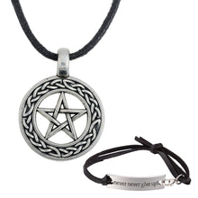 Load image into Gallery viewer, GUNGNEER Wicca Pentagram Pendant Necklace Leather Viking Bracelet Amulet Jewelry Set Men Women
