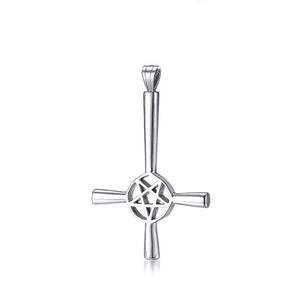 GUNGNEER Stainless Steel Inverted Cross Pentagram Necklace Upside Down Cross Necklace For Men