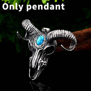 GUNGNEER Stainless Steel Satan Ram Skull Pendant Necklace Satanic Goat Jewelry For Men