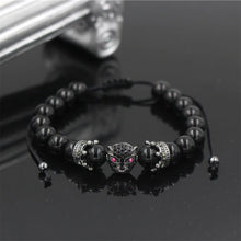Load image into Gallery viewer, HoliStone Adjustable 8mm Black Onyx Stone Leopard Head Lucky Charm Bracelet for Women and Men
