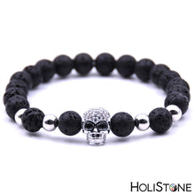 Load image into Gallery viewer, HoliStone 2pcs/Set Natural Black Matte Stone Bead with Black Zirconia Cross Lucky Charm Bracelet for Women and Men