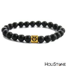 Load image into Gallery viewer, HoliStone 12 Zodiac Signs with Black Stone Bead Bracelet Lucky Charm Gift for Women and Men