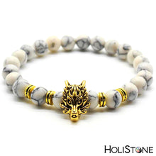 Load image into Gallery viewer, HoliStone Natural Lava Stone with Animal Wolf Head Charm Bracelet ? Anxiety Stress Relief Lucky Charm Bracelet for Women and Men
