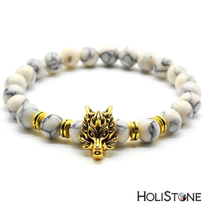 HoliStone Natural Lava Stone with Animal Wolf Head Charm Bracelet ? Anxiety Stress Relief Lucky Charm Bracelet for Women and Men