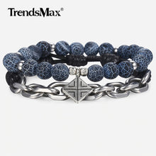 Load image into Gallery viewer, HoliStone Unique Blue Natural Stone with Stylish Stainless Steel Chain Bracelet for Men