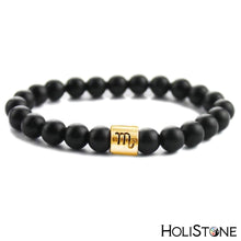 Load image into Gallery viewer, HoliStone 12 Zodiac Signs with Black Stone Bead Bracelet Lucky Charm Gift for Women and Men