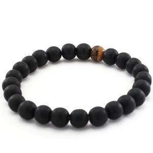 HoliStone Natural Black Matte and Tiger Eye Stone Stretch Bracelet Lucky Charm for Women and Men ? Anxiety Stress Relief Yoga Meditation Energy Balancing Bracelet for Women and Men