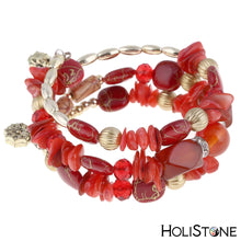 Load image into Gallery viewer, HoliStone Multi Strand Bohemian Style Coral Bead Bracelet with Luck Elephant Love and Wing ? Anxiety Stress Relief Energy Balancing Lucky Charm Bracelet for Women and Men