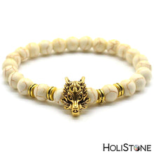 Load image into Gallery viewer, HoliStone Natural Lava Stone with Animal Wolf Head Charm Bracelet ? Anxiety Stress Relief Lucky Charm Bracelet for Women and Men