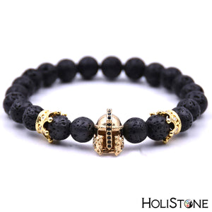 HoliStone 2pcs/Set Natural Black Matte Stone Bead with Black Zirconia Cross Lucky Charm Bracelet for Women and Men